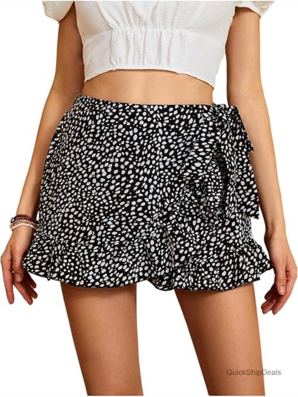 High Waisted Flowy Skorts with Ruffle and Floral Print